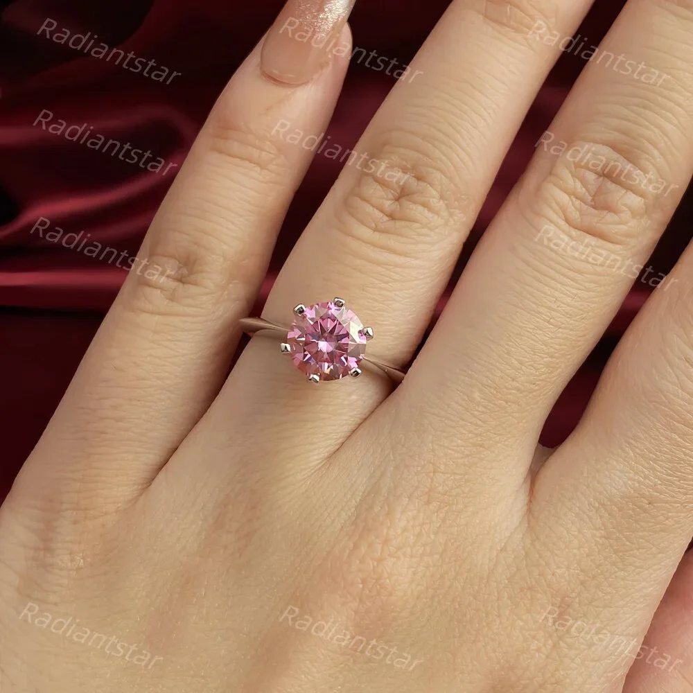 NEW Certified 2 ct. t.w. Pink Moissanite Solitaire 6 Prong Ring